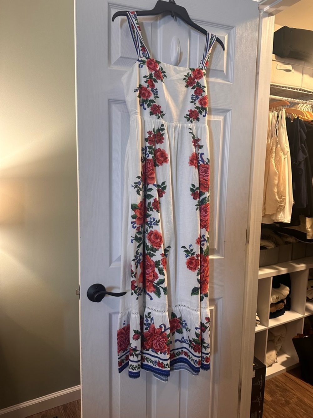 Farm Rip Floral White Maxi Sundress with Red Rose Print